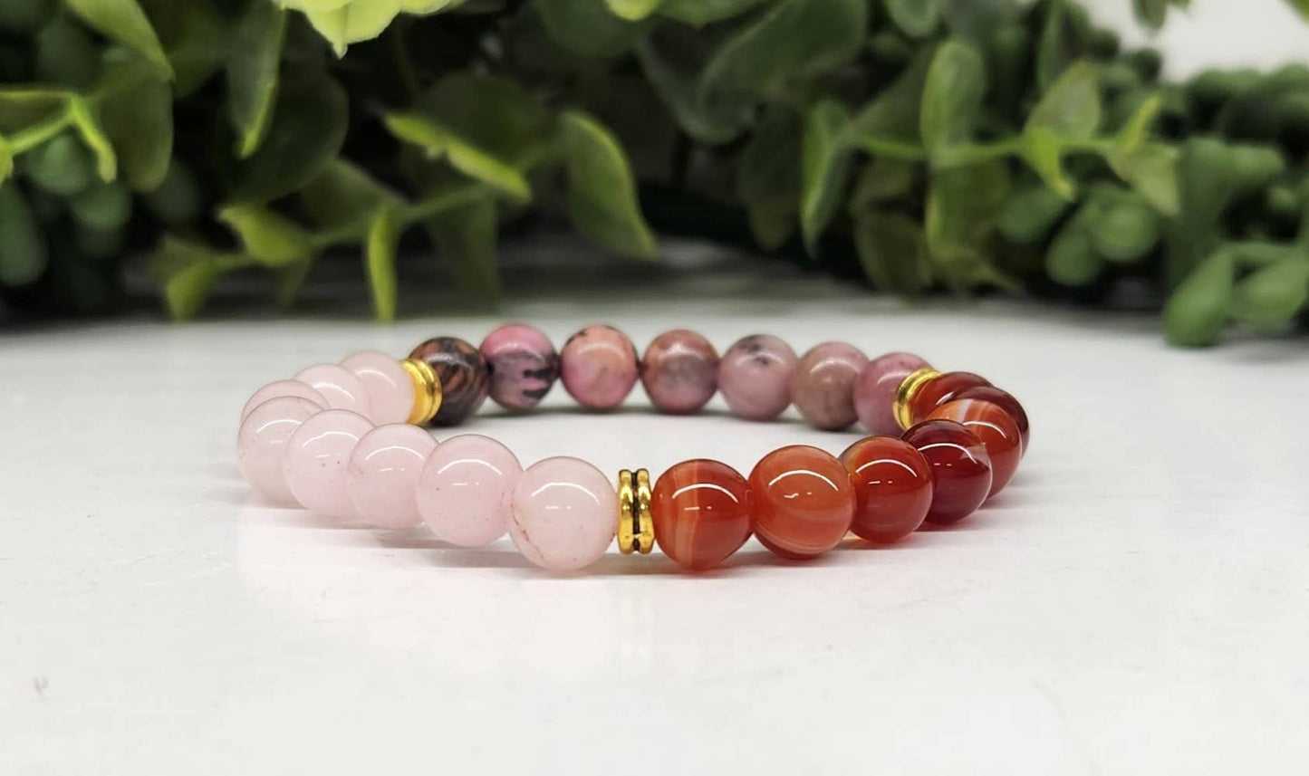 SELF LOVE - Rose Quartz/Banded Carnelian/Rhodonite 8MM