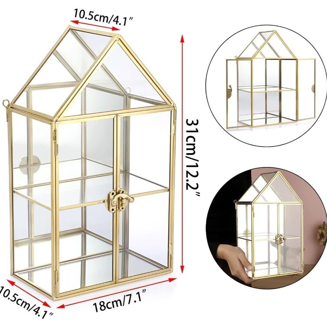 ELLDOO 2 Tier Clear Glass Storage Box, Gold Mirrored Jewelry Makeup Display Organizer Case