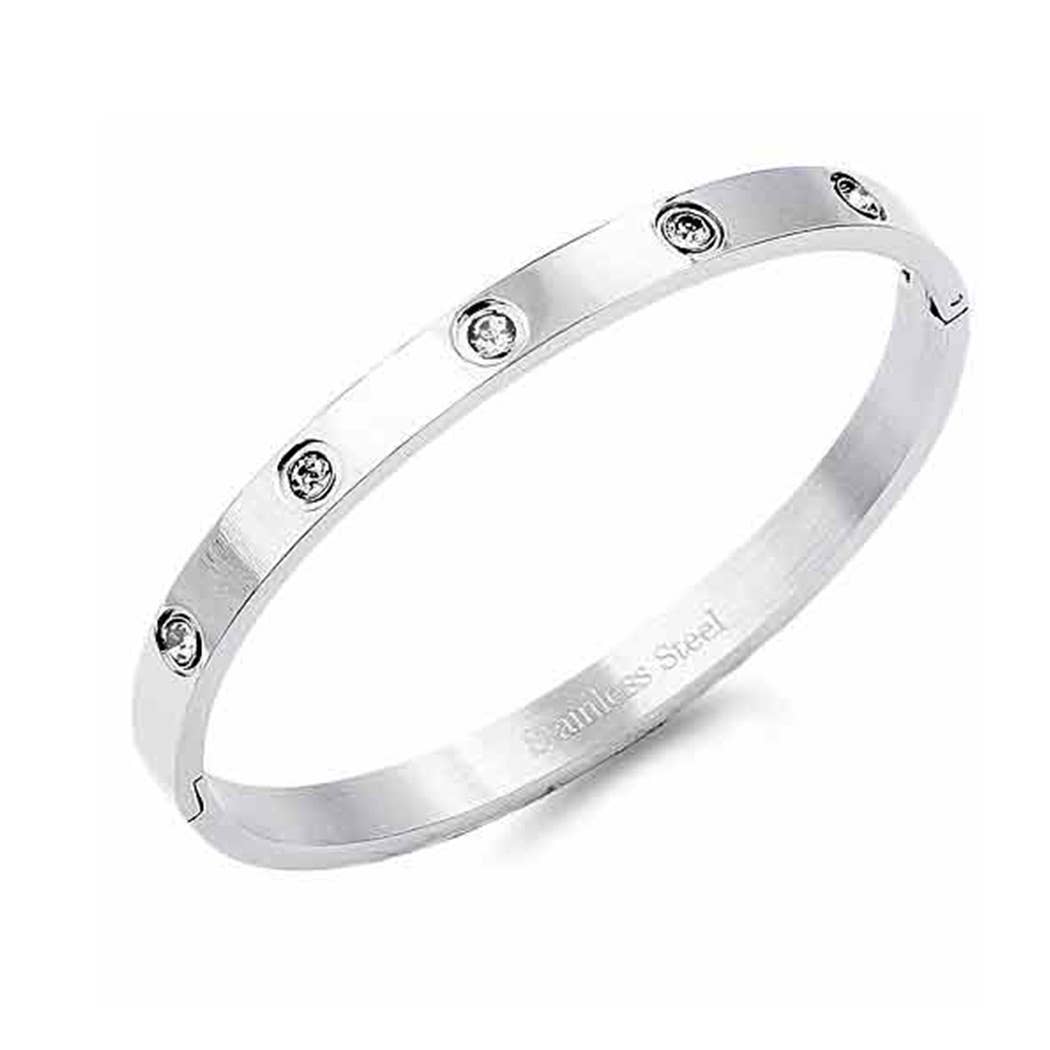 Stainless Steel Bangle with Jewel Stone: ONE SIZE / RG