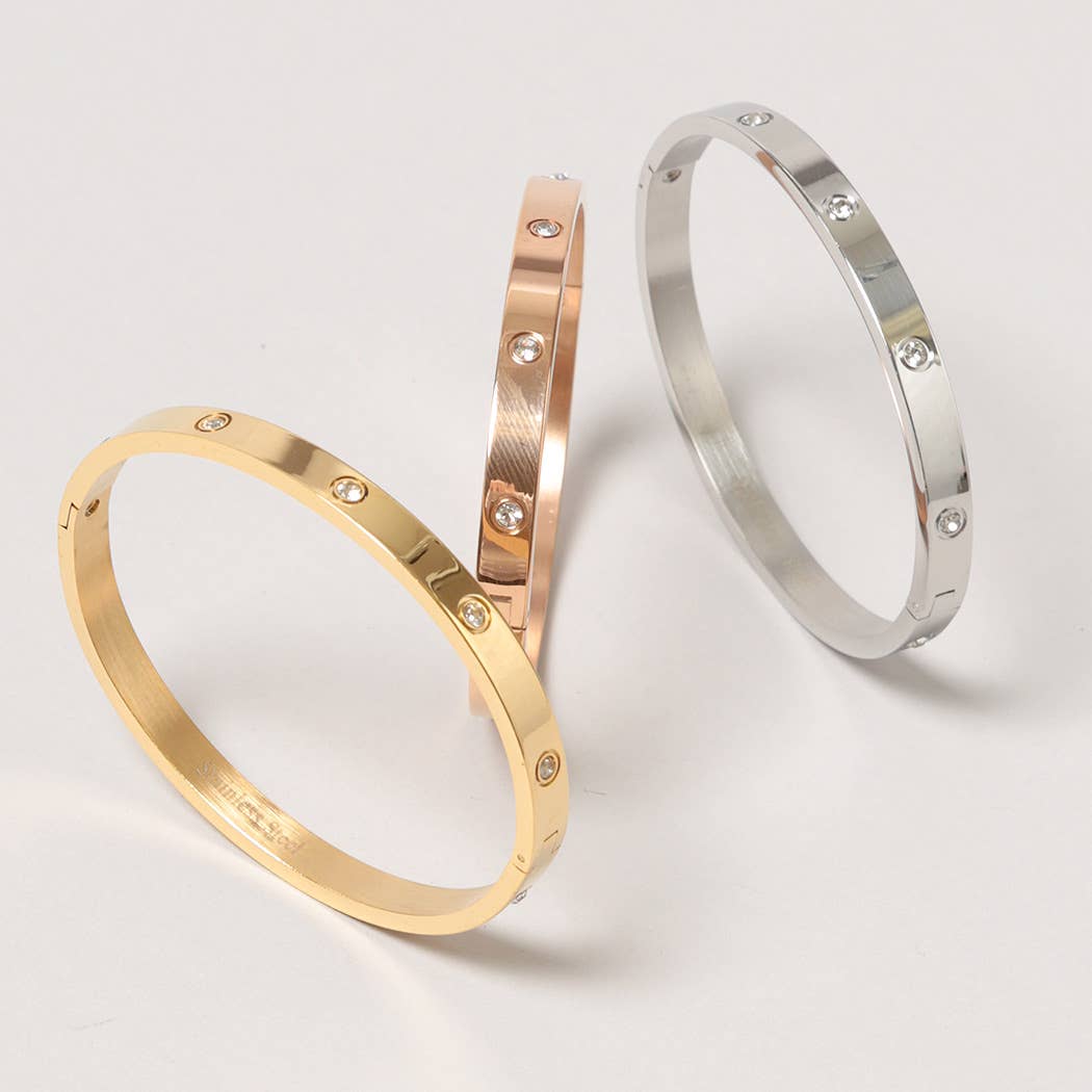 Stainless Steel Bangle with Jewel Stone: ONE SIZE / RG