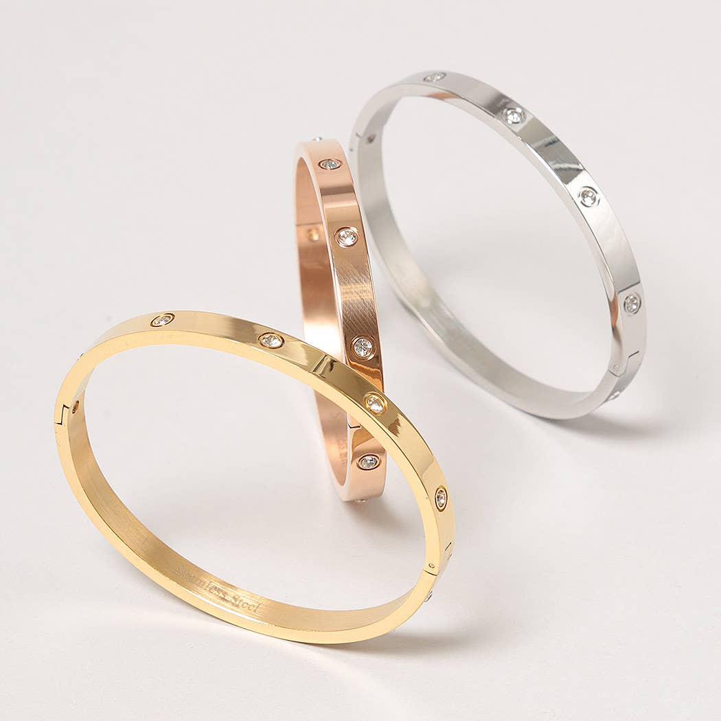 Stainless Steel Bangle with Jewel Stone: ONE SIZE / BK