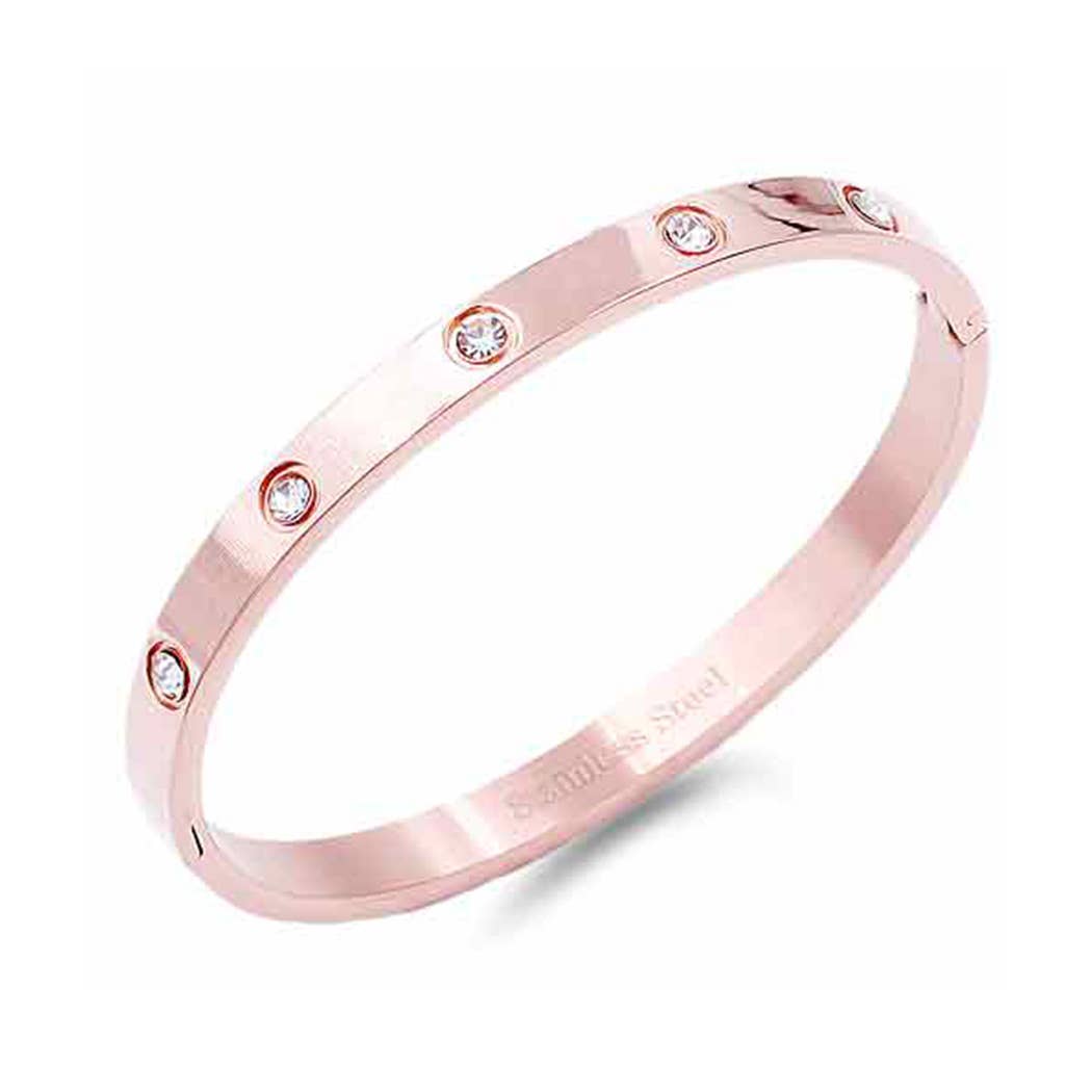 Stainless Steel Bangle with Jewel Stone: ONE SIZE / RG