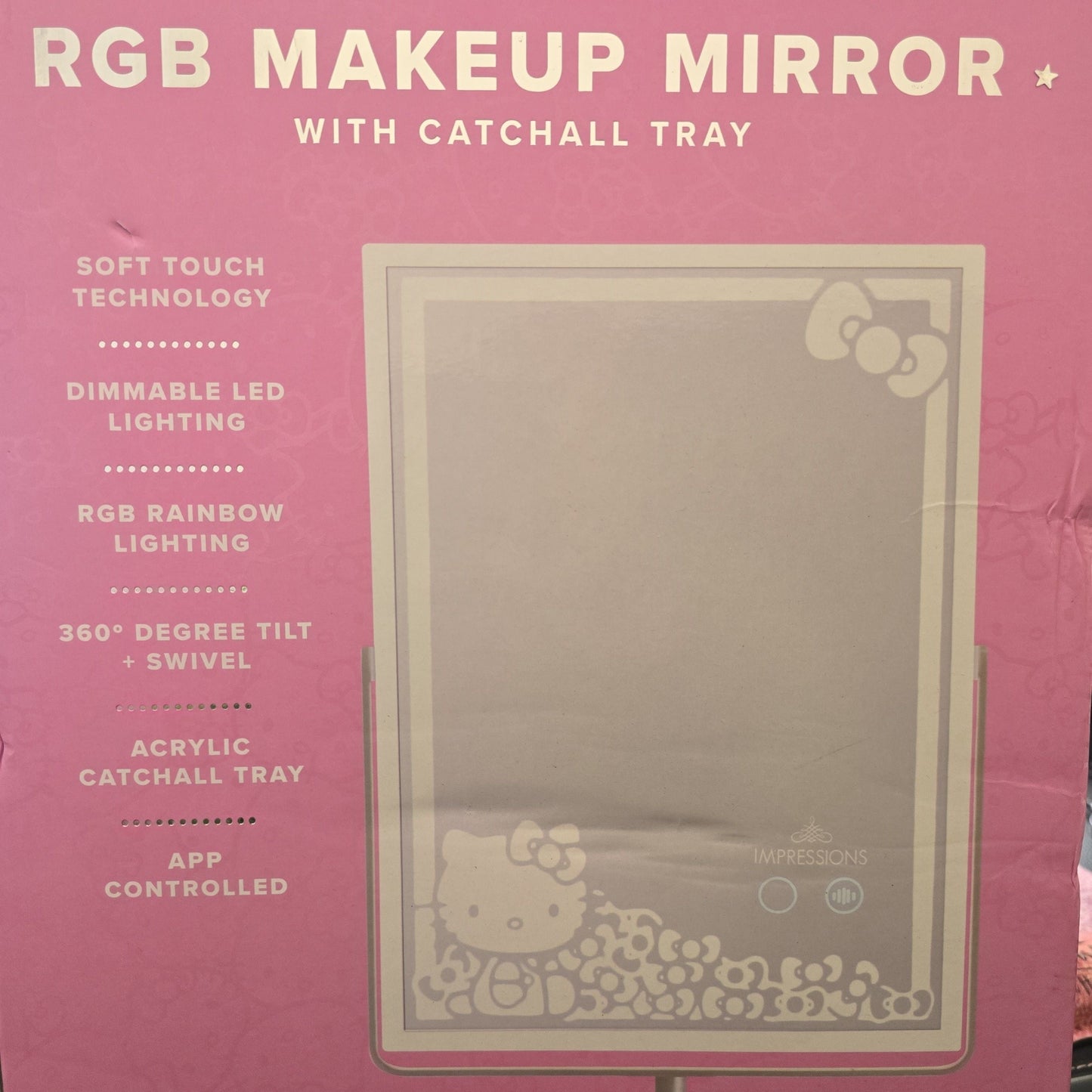 Hello Kitty RGB Makeup Mirror with Catchall Tray Dimmable  Rainbow Lighting