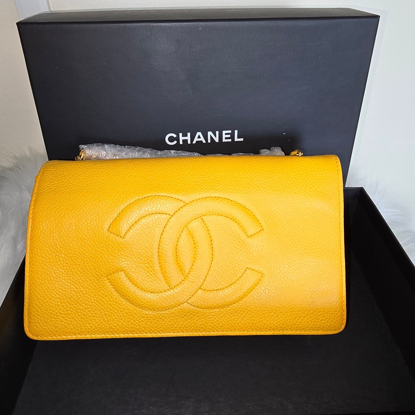 Chanel yellow caviar